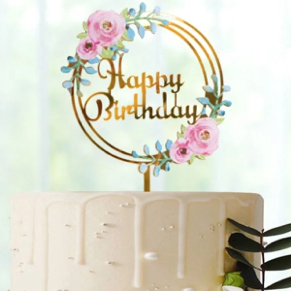 Acrylic Happy Birthday Cake Toppers, 4 Pack